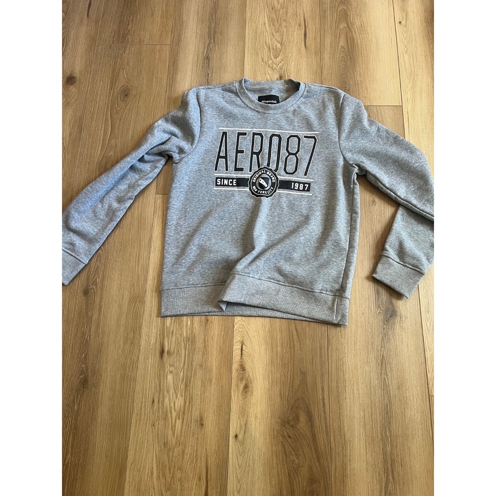 Aeropostale Aero87 Crewneck Sweatshirt Women's Large Gray Fleece Graphic Logo